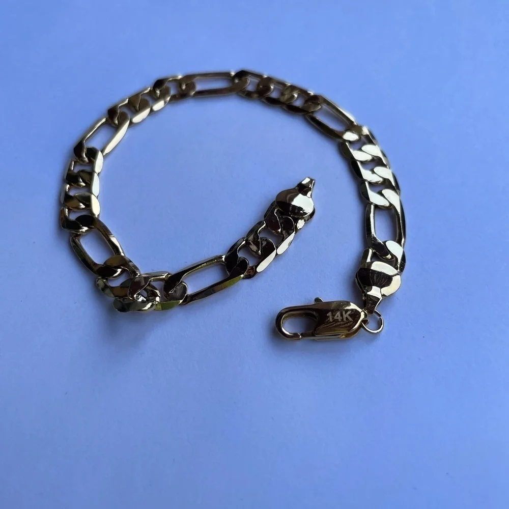 NEW 18K GOLD FIGARO CHAIN LINK BRACELET - 8MM WIDE 18K STAMPED